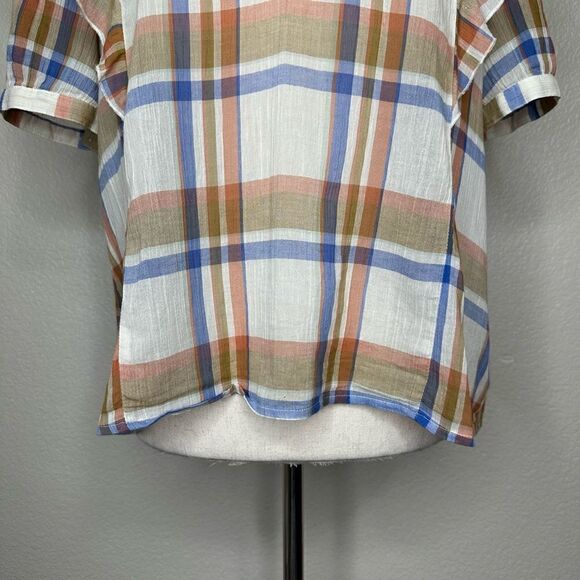 Madewell V-neck Textured Plaid Shoulder-Ruffle Top - Picture 4 of 13